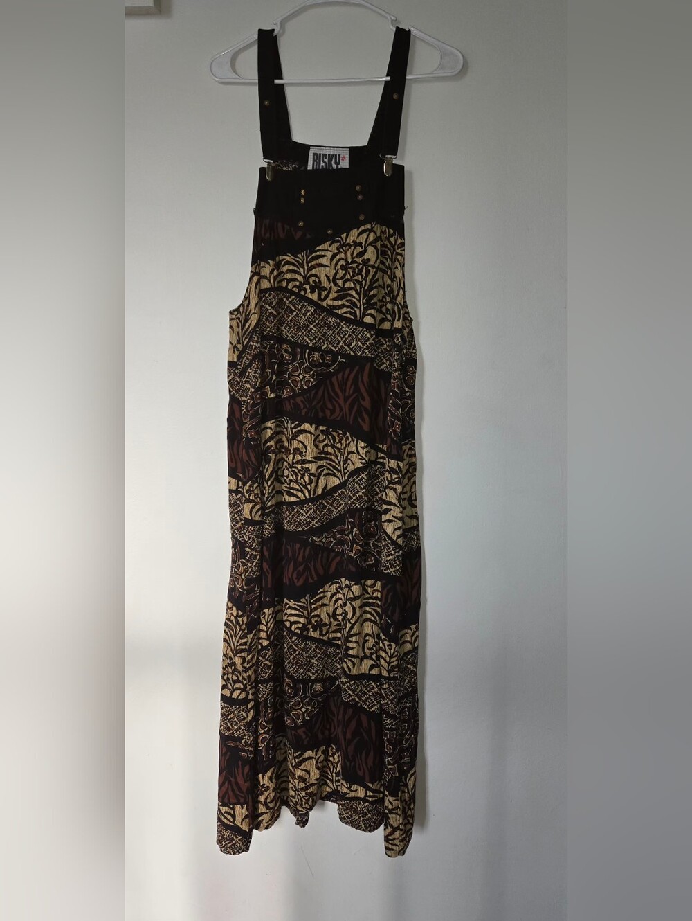 Vtg 1990s Risky Brand Abstract Pattern Overalls Dress-Size S/M